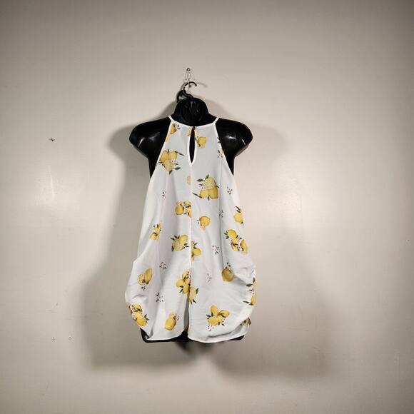 HAUTE FOX Vtg Halter Top Blouse Camisole Women 1X White Yellow Lemons Semi Sheer - Picture 4 of 12
